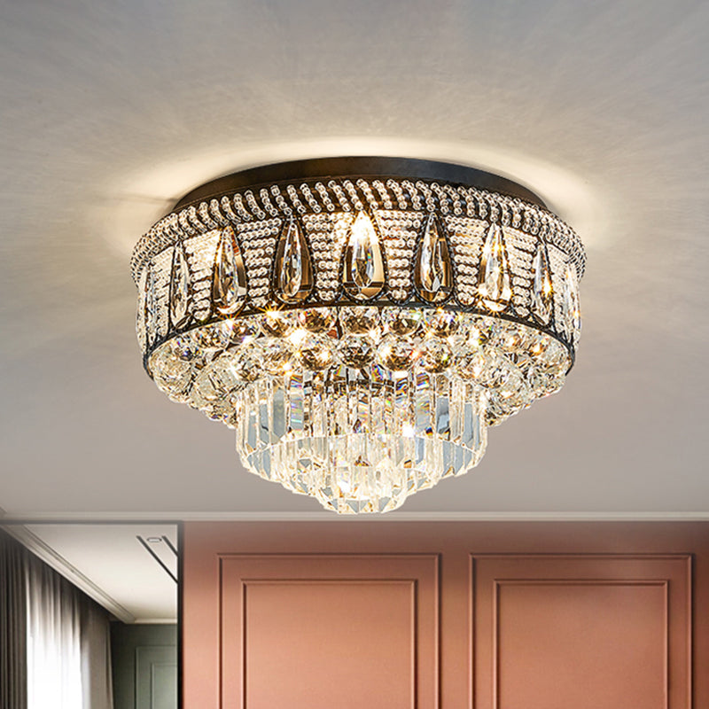 Lámpara empotrada contemporánea LED de cristal transparente montada en el techo para dormitorio circular en negro