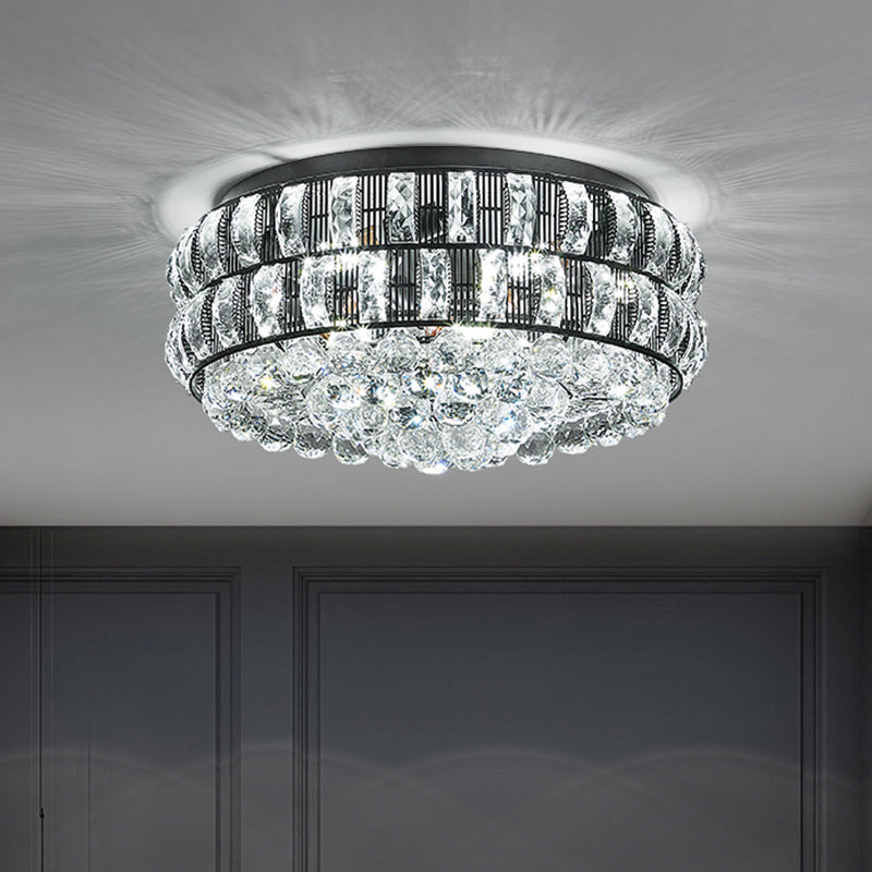 Black Round Flushmount Modernism 7-Head Crystal Orbs Ceiling Flush Mount for Bedroom