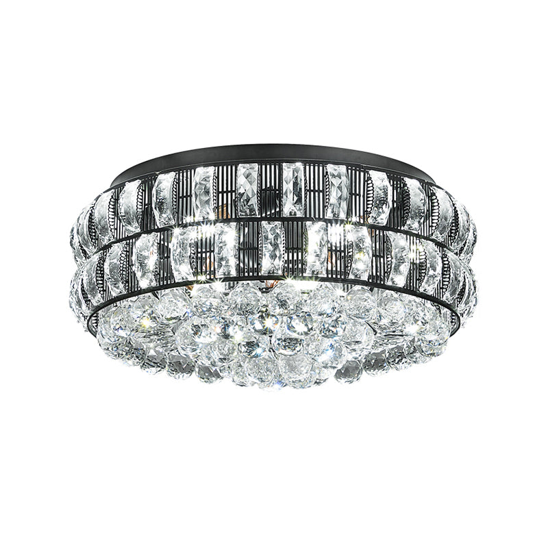 Black Round Flushmount Modernism 7-Head Crystal Orbs Ceiling Flush Mount for Bedroom
