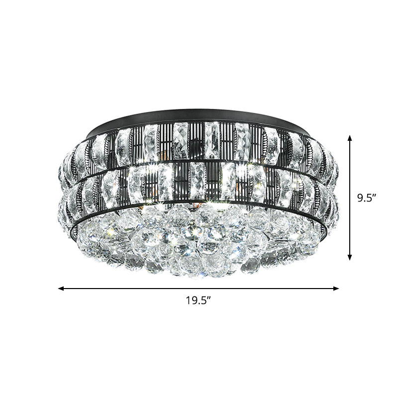 Black Round Flushmount Modernism 7-Head Crystal Orbs Ceiling Flush Mount for Bedroom
