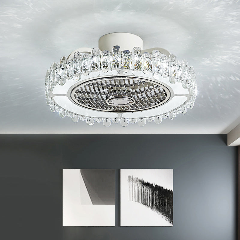 19.5 "Wijd ronde hangerse ventilatorlamp Modernisme Modernisme gefacetteerde kristallen LED -slaapkamer spoeling in het wit