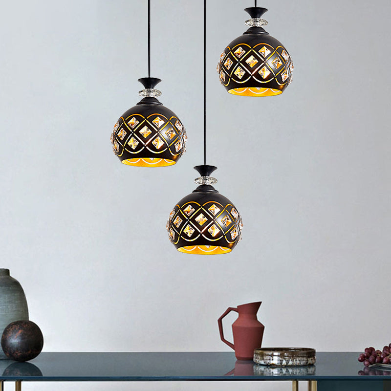 Globe/Oval/Water Cluster Cluster Pendant Modernista Metallic 3 teste Sala da pranzo Pendulum Light in Black