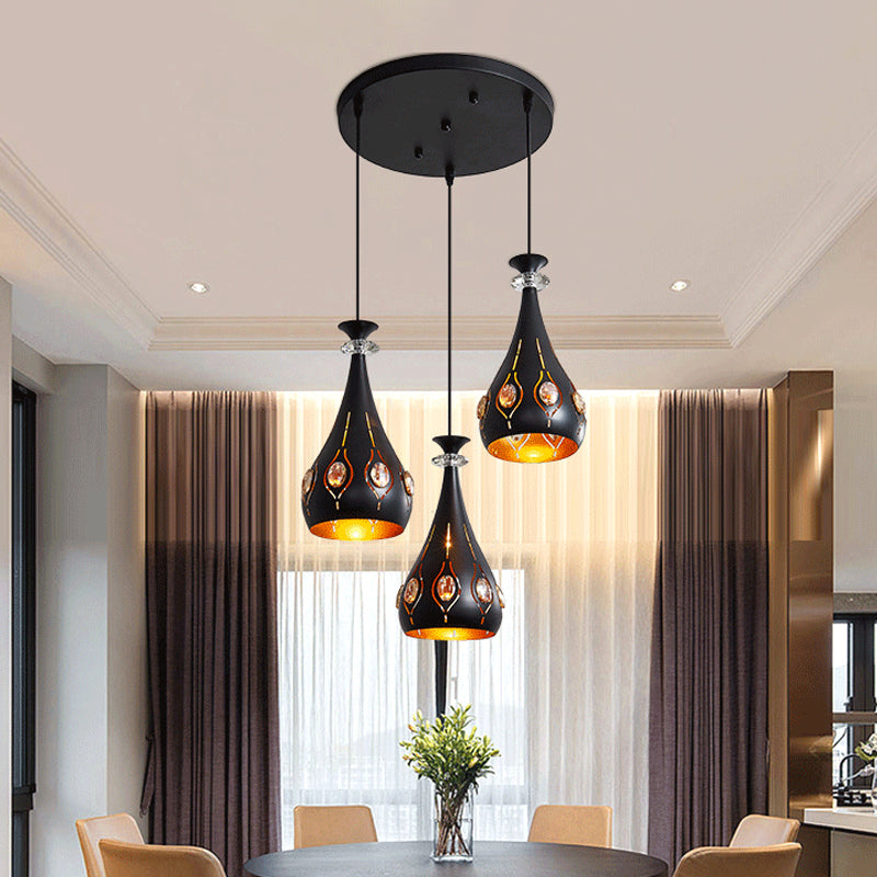 Globe/Oval/Water Cluster Cluster Pendant Modernista Metallic 3 teste Sala da pranzo Pendulum Light in Black