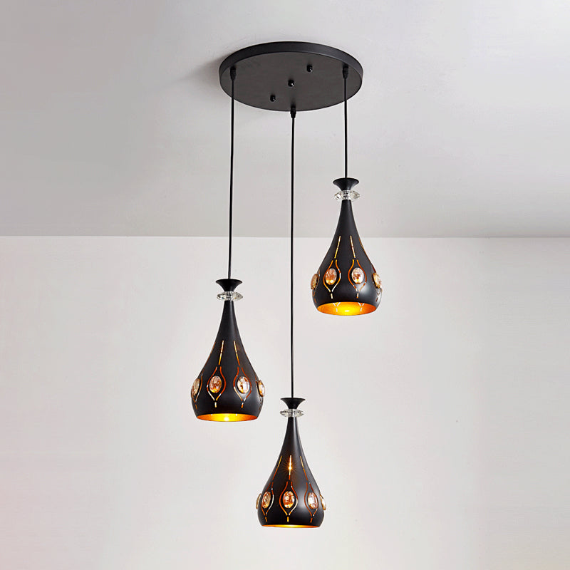 Globe/Oval/Water Cluster Cluster Pendant Modernista Metallic 3 teste Sala da pranzo Pendulum Light in Black