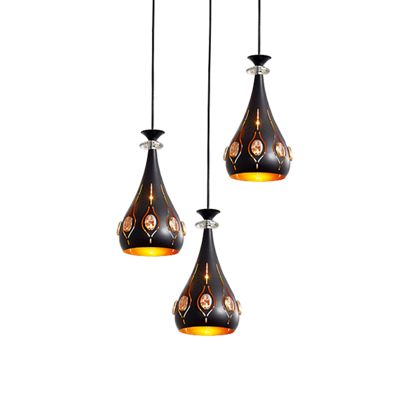 Globe/Oval/Water Cluster Cluster Pendant Modernista Metallic 3 teste Sala da pranzo Pendulum Light in Black