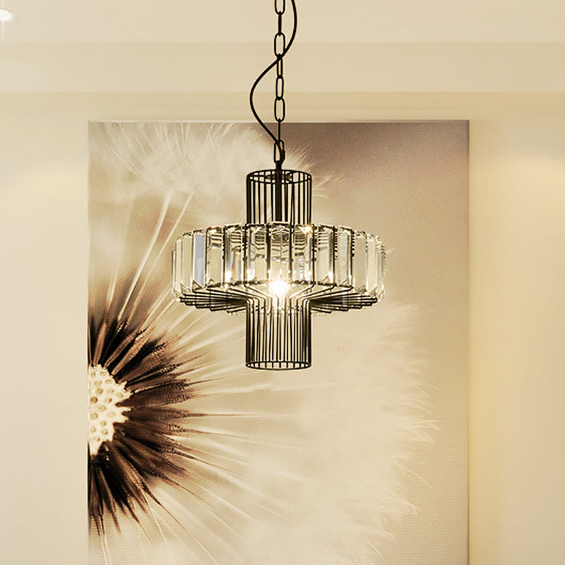 Geometric Crystal Block Hanging Lighting Modern 1 Head Black Ceiling Pendant Lamp