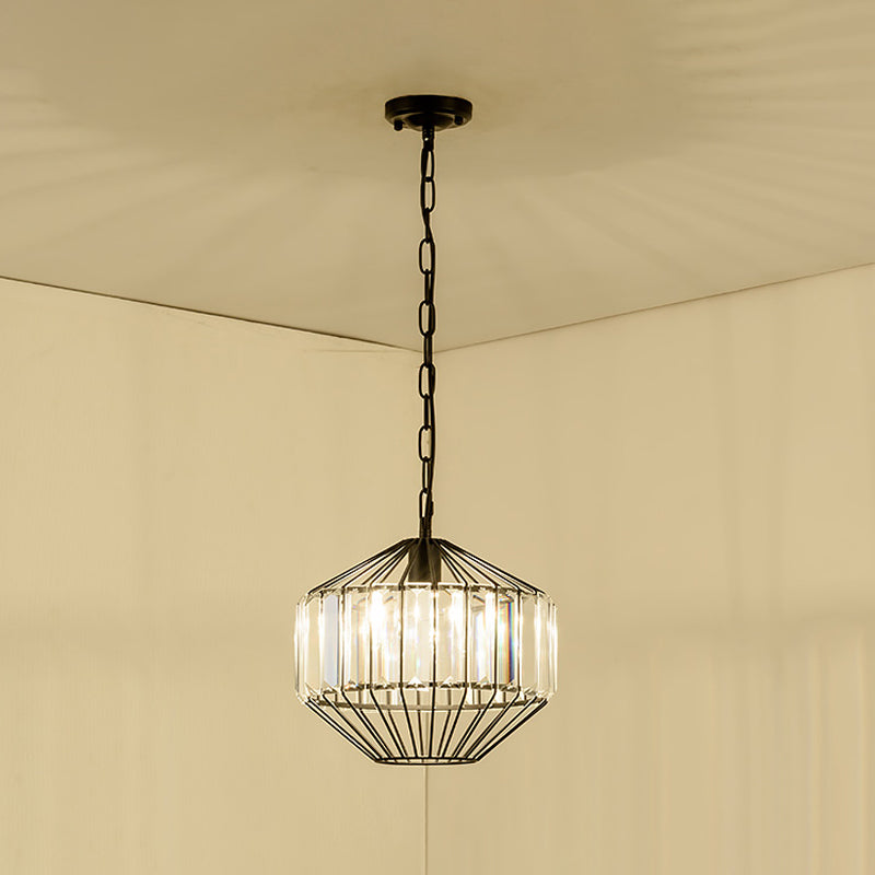 Geometric Crystal Block Hanging Lighting Modern 1 Head Black Ceiling Pendant Lamp