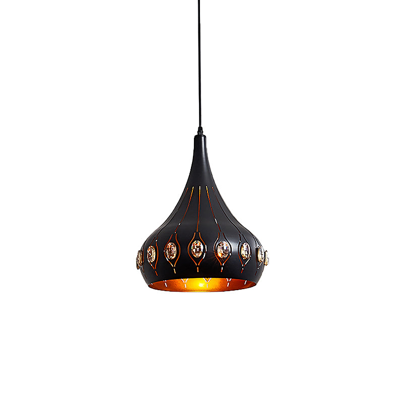 1 bulbe salle à manger vers le bas éclairage moderne finition noire suspendue lampe à plafond avec ombre en métal d'oignon