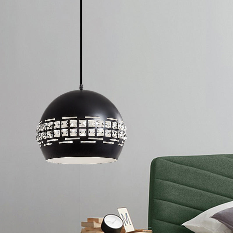 Minimalist 1 Head Drop Pendant with Metal Shade Black Finish Domed Ceiling Suspension Lamp
