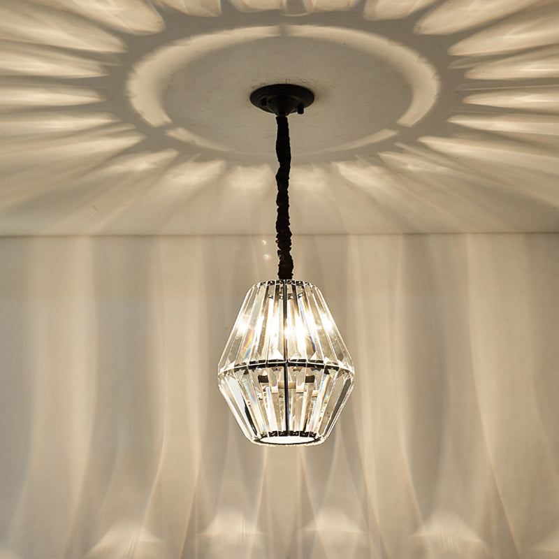 Clear Crystal Rhombus Pendulum Light Minimalism 1-Light Black Ceiling Hang Fixture