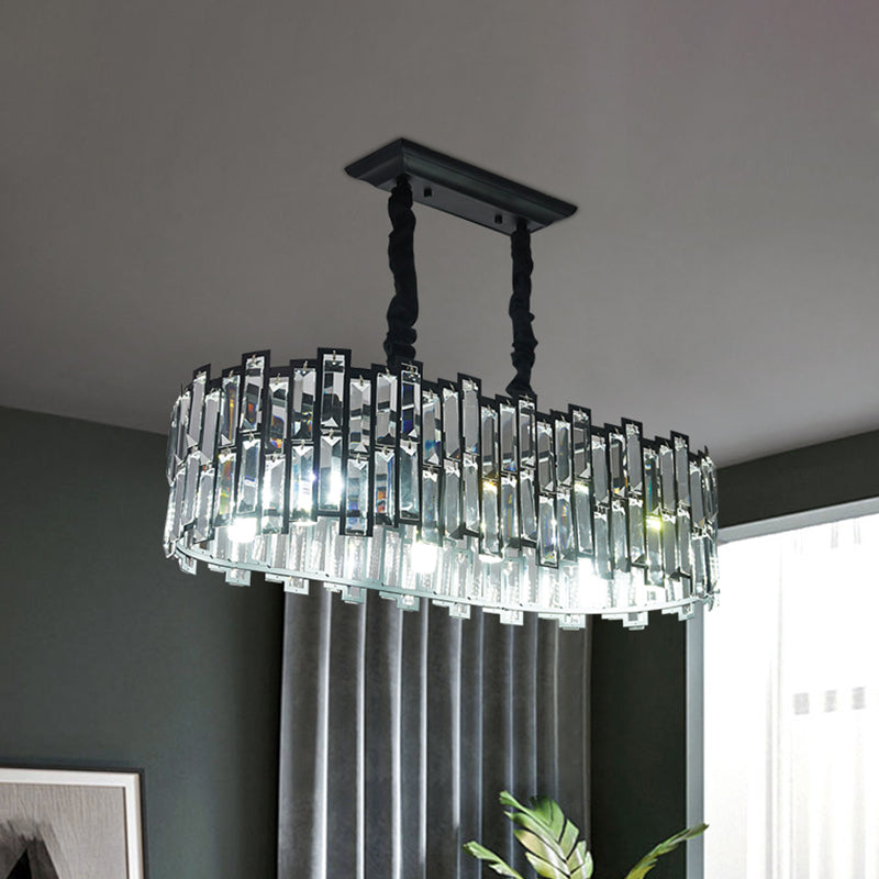 Contemporaneo 6 lampadine a sospensione isola Light with Crystal Block Black Black Finitura del rettangolo Abbasso di appendi