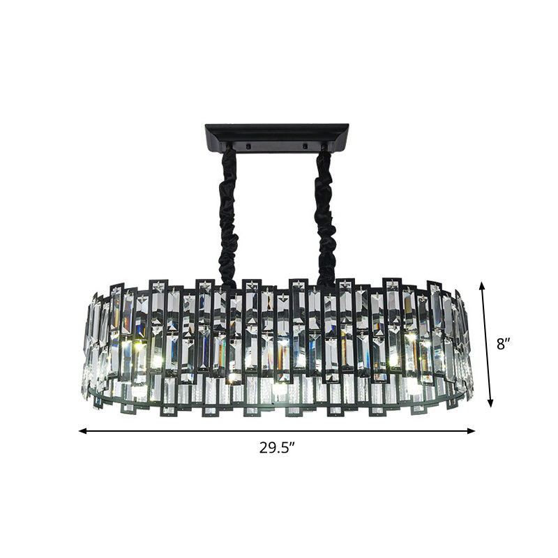 Contemporaneo 6 lampadine a sospensione isola Light with Crystal Block Black Black Finitura del rettangolo Abbasso di appendi