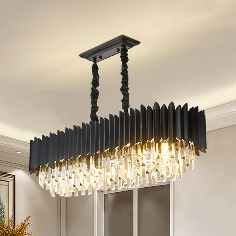 Paxage de lampe île à 6 bulbs contemporaine avec cristal prismes ombre rectangle noir pendentif