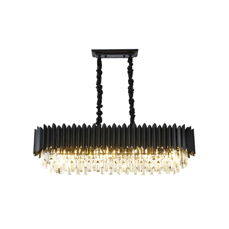 Paxage de lampe île à 6 bulbs contemporaine avec cristal prismes ombre rectangle noir pendentif