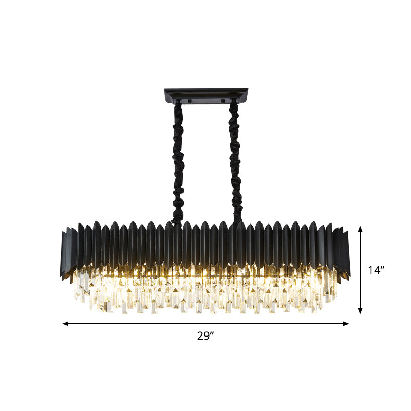 Paxage de lampe île à 6 bulbs contemporaine avec cristal prismes ombre rectangle noir pendentif