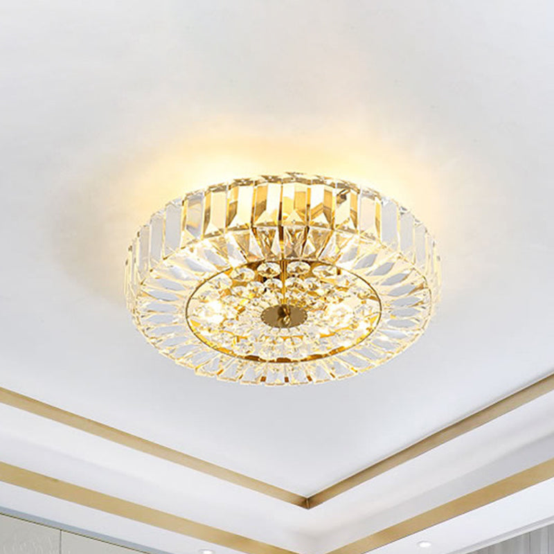 Beveled Cut Crystal Round Flushmount Simplicity 6 Heads Bedroom Ceiling Lighting in Gold