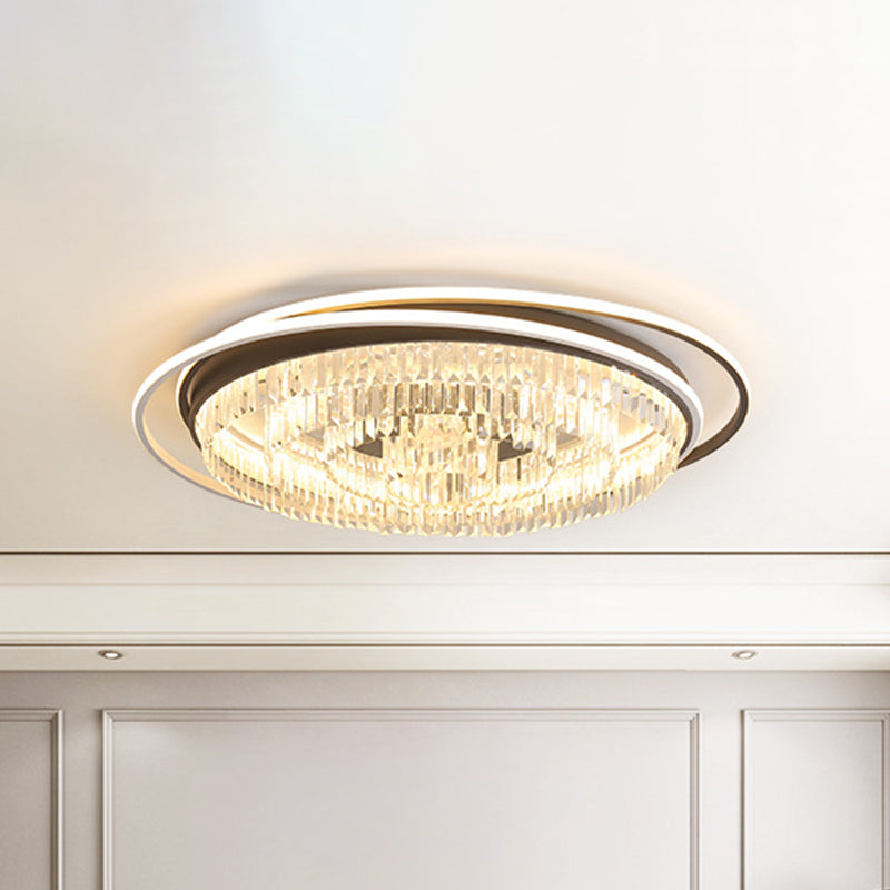 Layered Circle Crystal Ceiling Lamp Modernism Living Room LED Flush Mount Fixture in Black and White