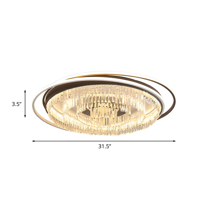 Layered Circle Crystal Ceiling Lamp Modernism Living Room LED Flush Mount Fixture in Black and White