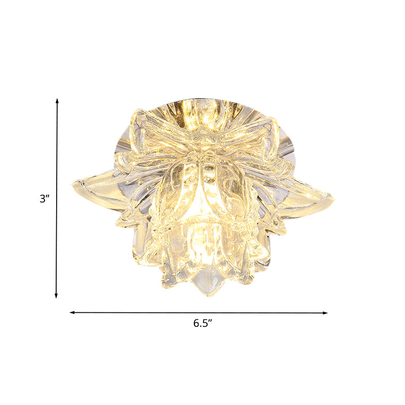Daffodils Blossom Small LED Flush Mount Modern Clear Crystal Ceiling Flushmount Lamp for Corridor