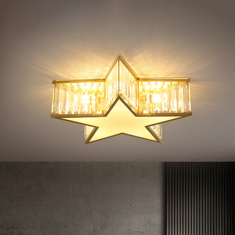 5 Lights Ceiling Flush Mount Simple Bedroom Flush Light Fixture with Star Crystal Shade in Gold