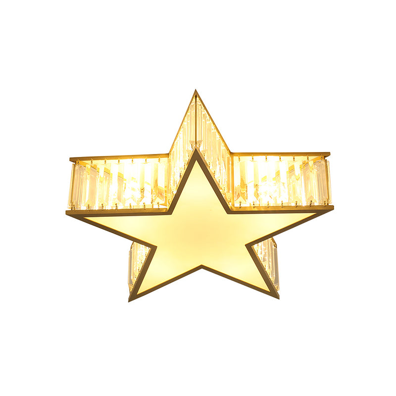 5 Luci Soffitta Flush Mount Simple Bedroom Flush Light Fixture con Star Crystal Shade in Gold