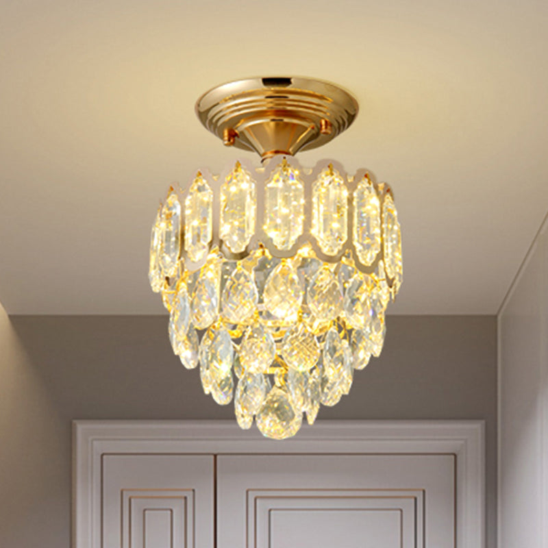 Tapered Shape Foyer Ceiling Lamp Postmodern Crystal Rectangle/Teardrop Gold LED Semi-Flush Mount