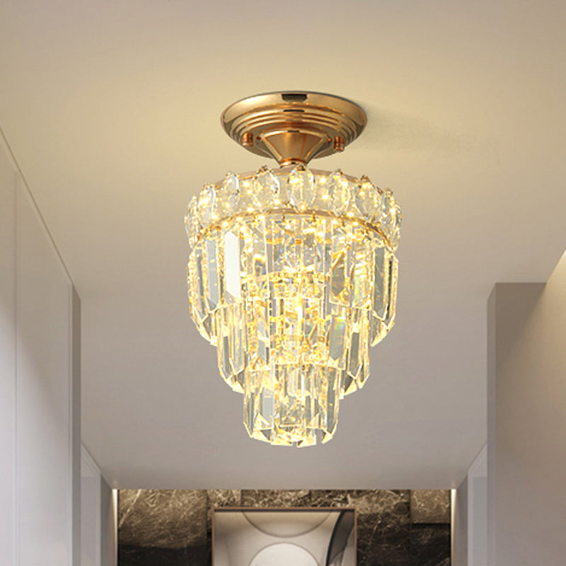 Tapered Shape Foyer Ceiling Lamp Postmodern Crystal Rectangle/Teardrop Gold LED Semi-Flush Mount