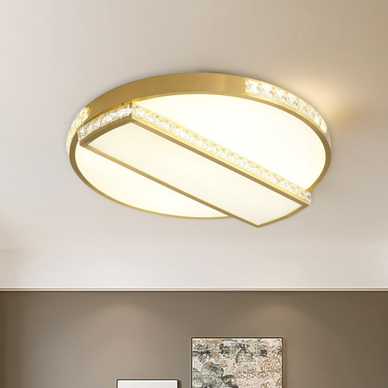 Gold Geometric Ultrathin Flushmount Lamp Minimalistic Crystal Embedded Gold LED Ceiling Light