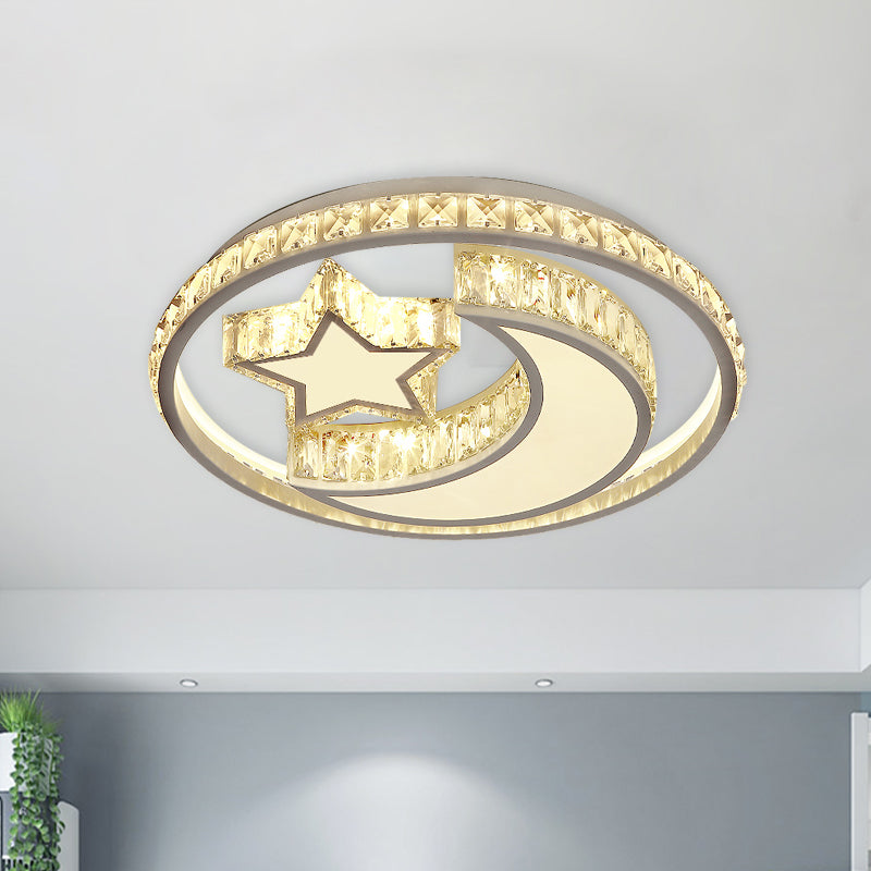 Cristal Lune et Étoile Plafonnier Modernisme Chambre LED Lampe Encastrée en Blanc