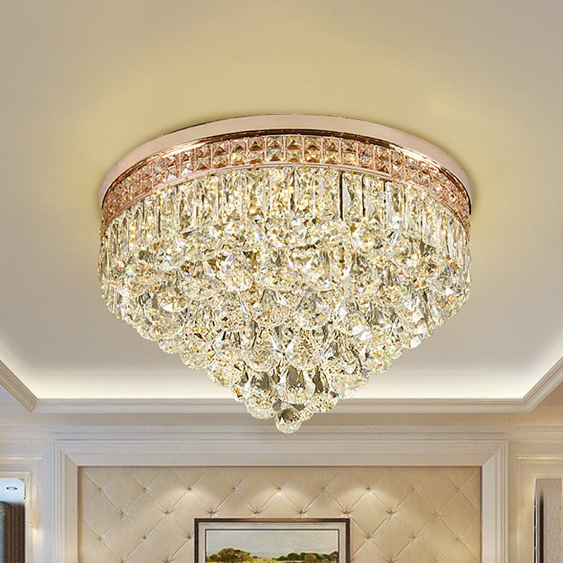 LED Flush Ceiling Light Minimalist Cone Clear Faceted Cut K9 Crystal Flushmount Lighting for Hallway