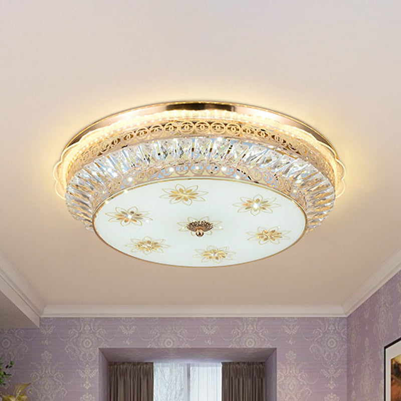 Round Bedroom Flush Mount Lighting Simple Crystal Encrusted Gold LED Ceiling Light Fixture