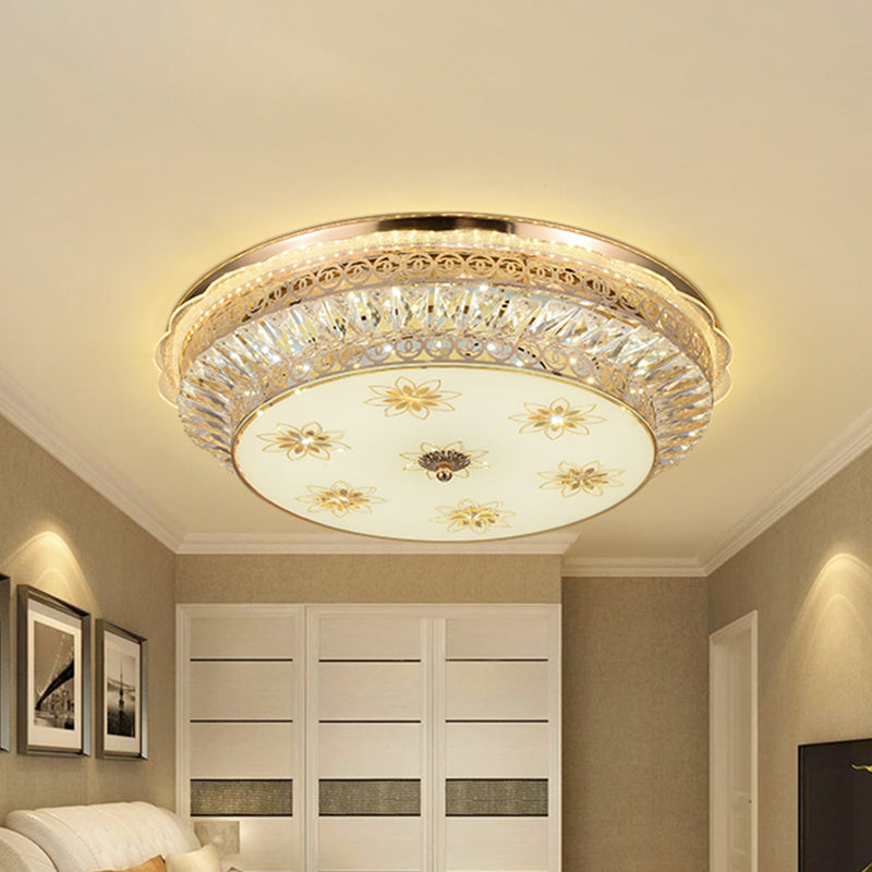Round Bedroom Flush Mount Lighting Simple Crystal Encrusted Gold LED Ceiling Light Fixture