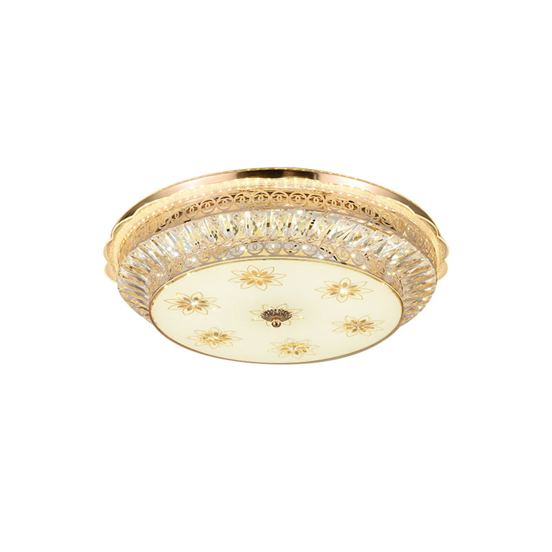 Round Bedroom Flush Mount Lighting Simple Crystal Encrusted Gold LED Ceiling Light Fixture