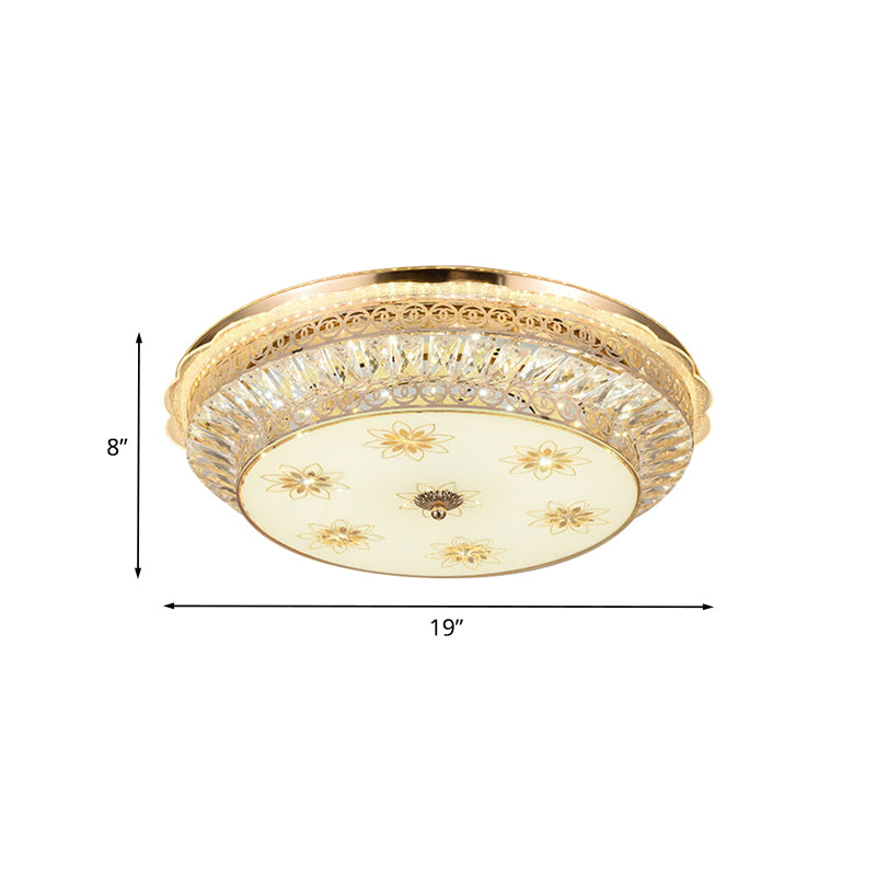 Round Bedroom Flush Mount Lighting Simple Crystal Encrusted Gold LED Ceiling Light Fixture