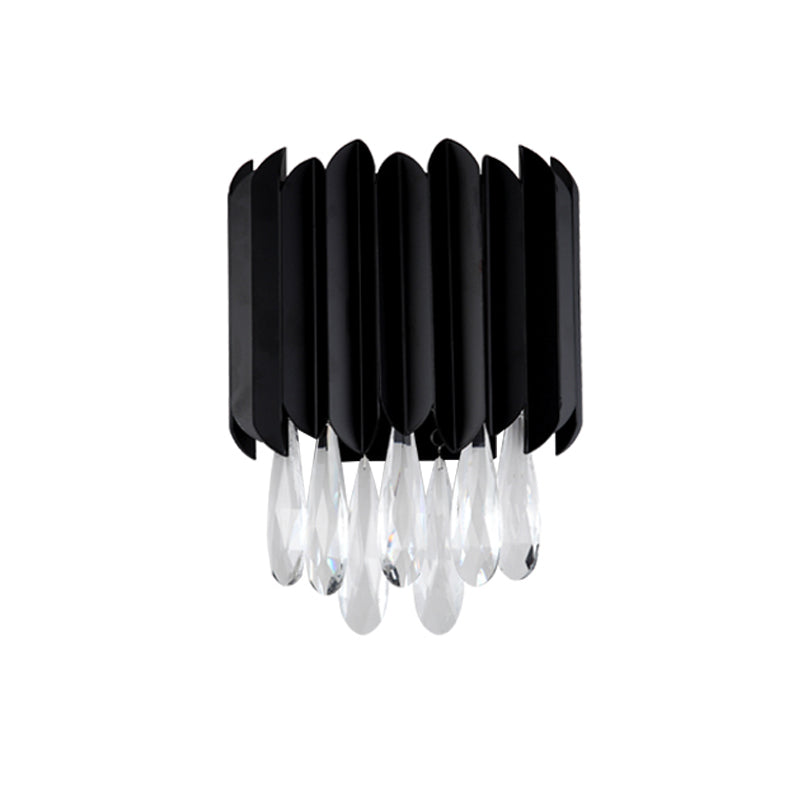 2 lumières Flush Mount Murce Applique du milieu du siècle lampe murale en métal en noir avec des gouttelettes de cristal coupées