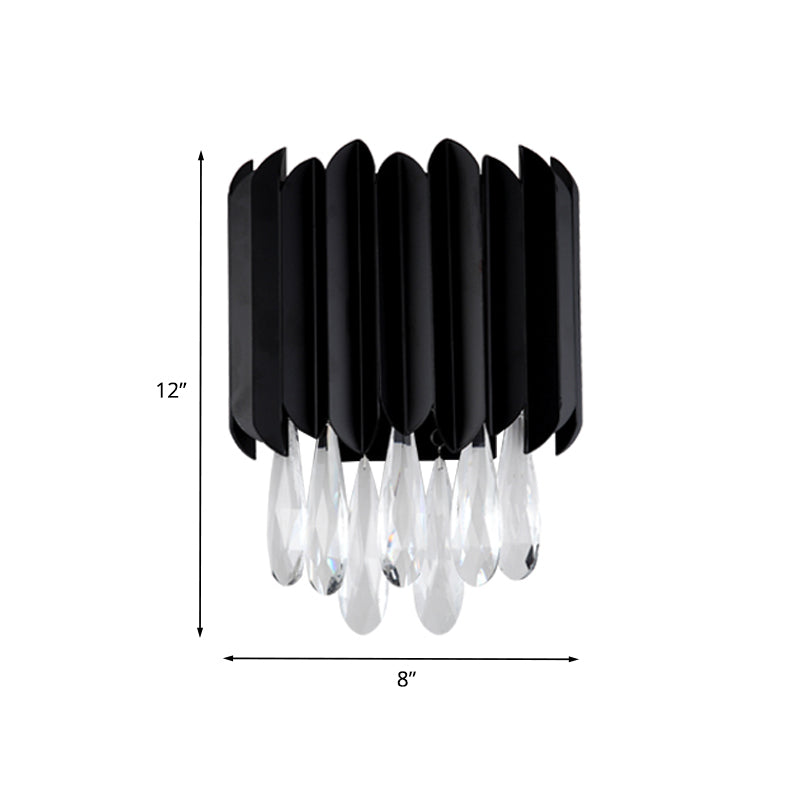 2 lumières Flush Mount Murce Applique du milieu du siècle lampe murale en métal en noir avec des gouttelettes de cristal coupées