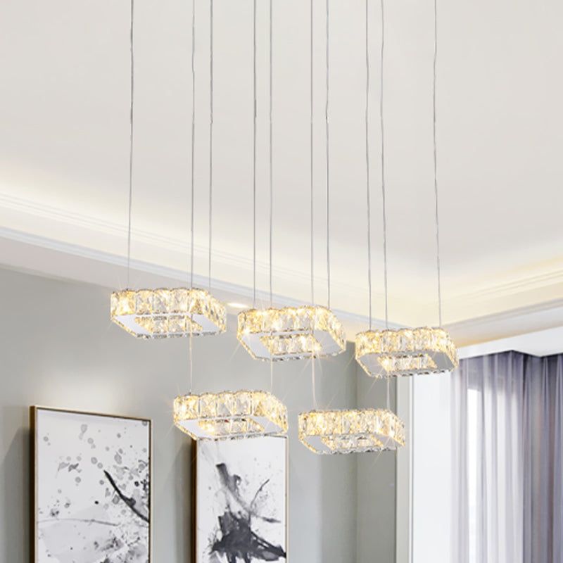 5 têtes carré cluster pendant modernisme nickel biseauté cristal suspendu luminaire