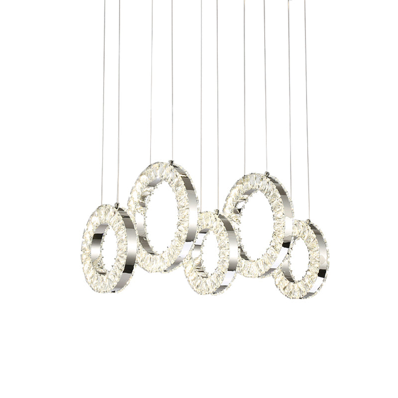 Nickel 5 luci a ciondolo multi pendente contemporanee cerchi incrostati di cristallo lampada sul tavolo