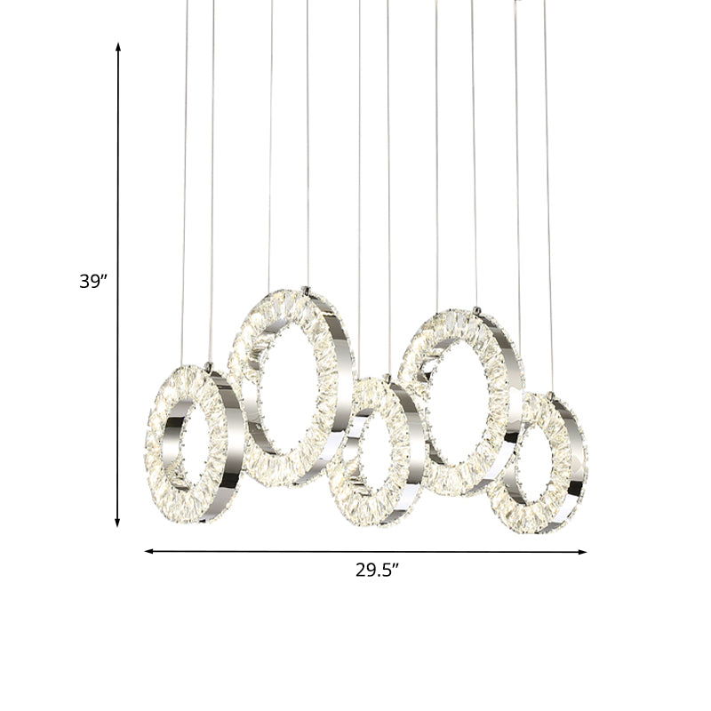 Nickel 5 luci a ciondolo multi pendente contemporanee cerchi incrostati di cristallo lampada sul tavolo
