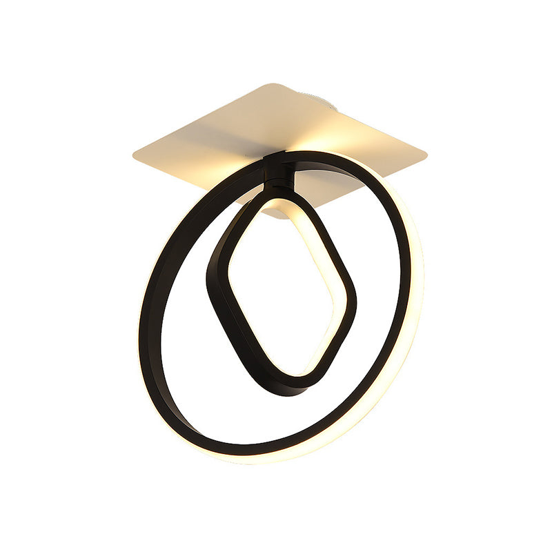 Ring and Rhombus Flush Mount Modern Acrylic White/Black LED Ceiling Lighting in White/Warm Light for Bedroom