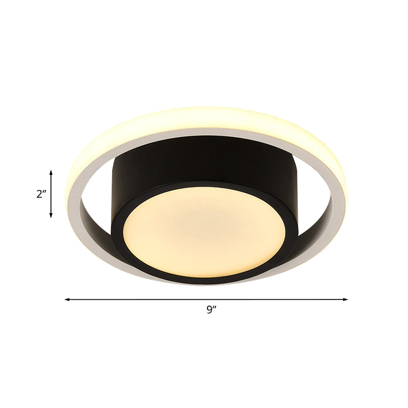 Lámpara empotrada circular contemporánea de acrílico para sala de estar LED cerca del techo en negro, luz blanca/cálida