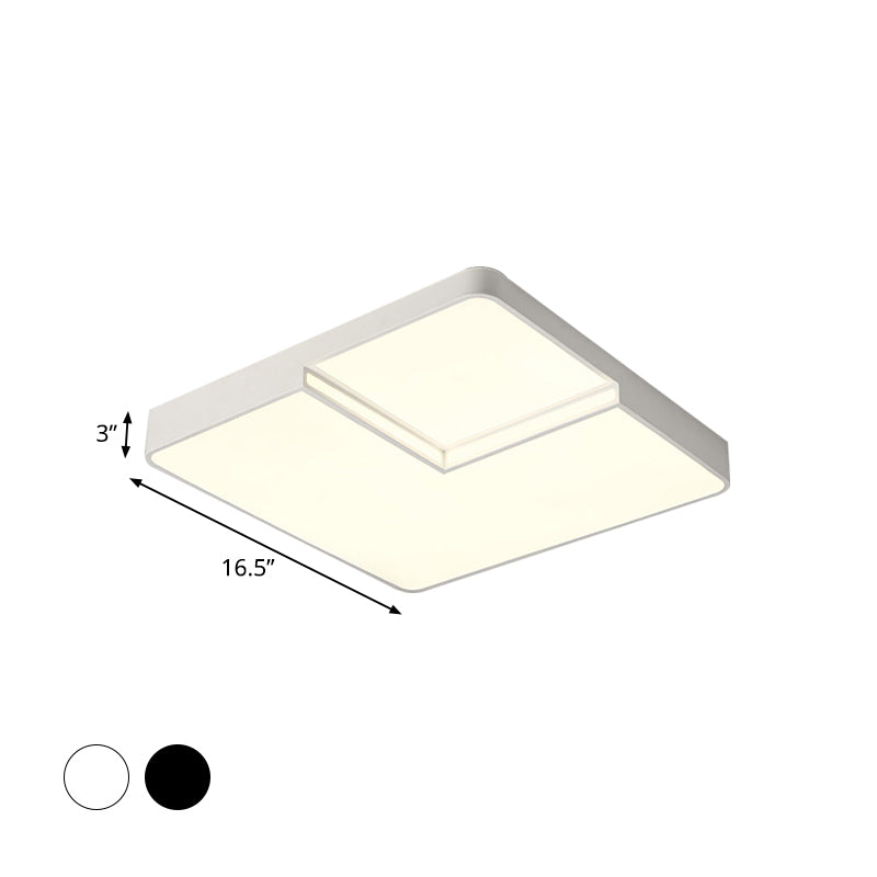 White/Black Square Flush Mount Lighting Modern LED Acrylic Ceiling Light Fixture in White/Warm Light, 16.5"/20.5" W