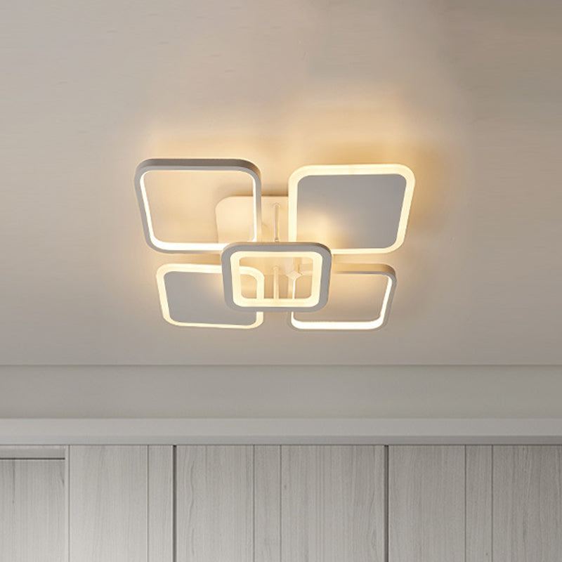 Metal Square/Diamond Semi Mount Lighting Nordic LED White Close to Ceiling Lamp for Dorm in White/Warm Light