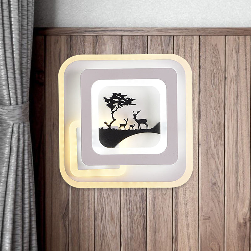 Association d'éclairage carré acrylique Simplicité LED LED BLANC MUR BLANC avec motif de cerf / plumes pour le salon