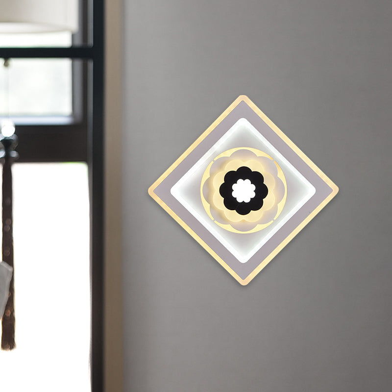 Rhombus Sconce Light Aymat Minimal Acrylique Salle Salle LED Éclairage mural LED avec motif de floraison en blanc et noir