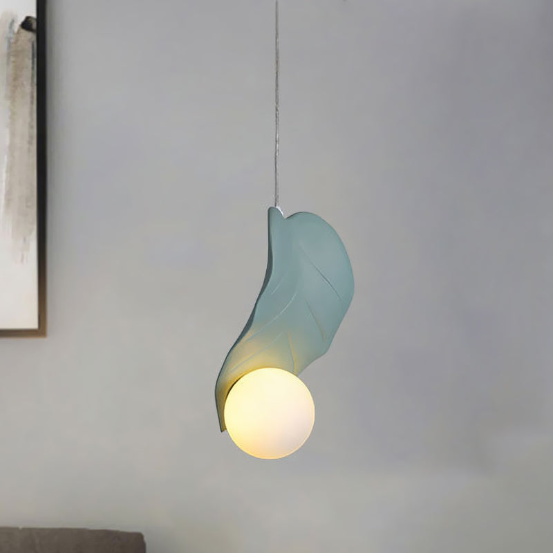 Leaf Shape Pendulum Light Macaroon Resin White/Green LED Suspension Lamp in White/Warm Light for Bedside