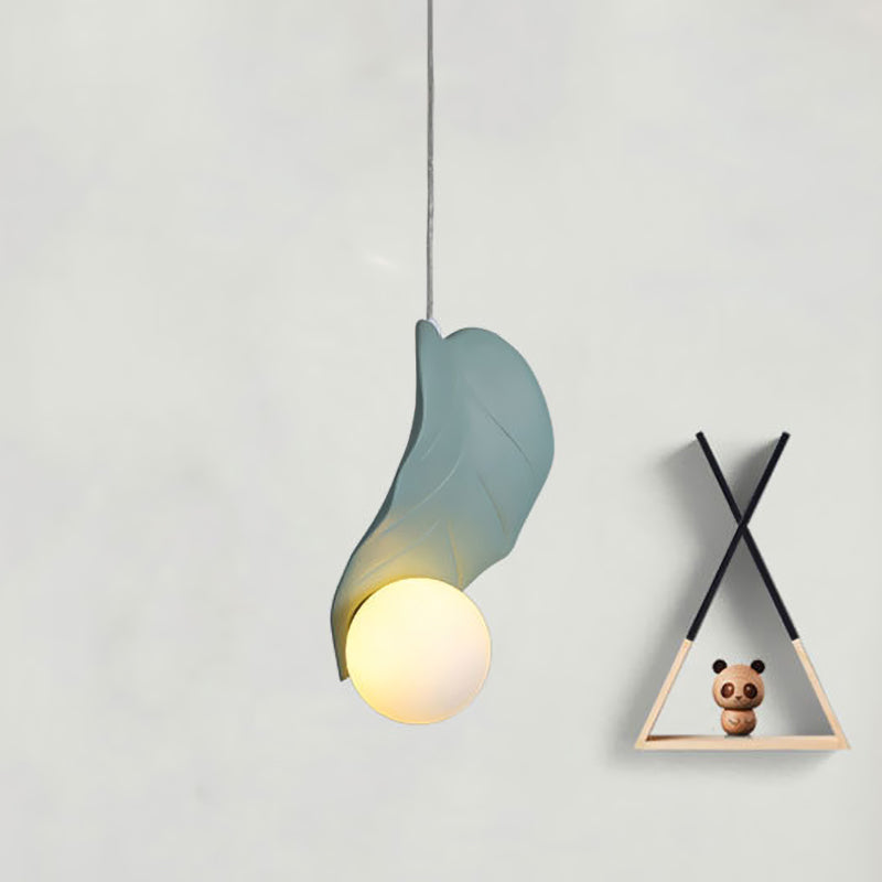 Leaf Shape Pendulum Light Macaroon Resin White/Green LED Suspension Lamp in White/Warm Light for Bedside