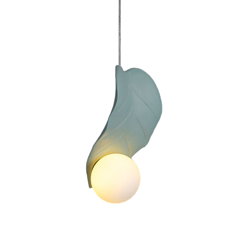 Leaf Shape Pendulum Light Macaroon Resin White/Green LED Suspension Lamp in White/Warm Light for Bedside