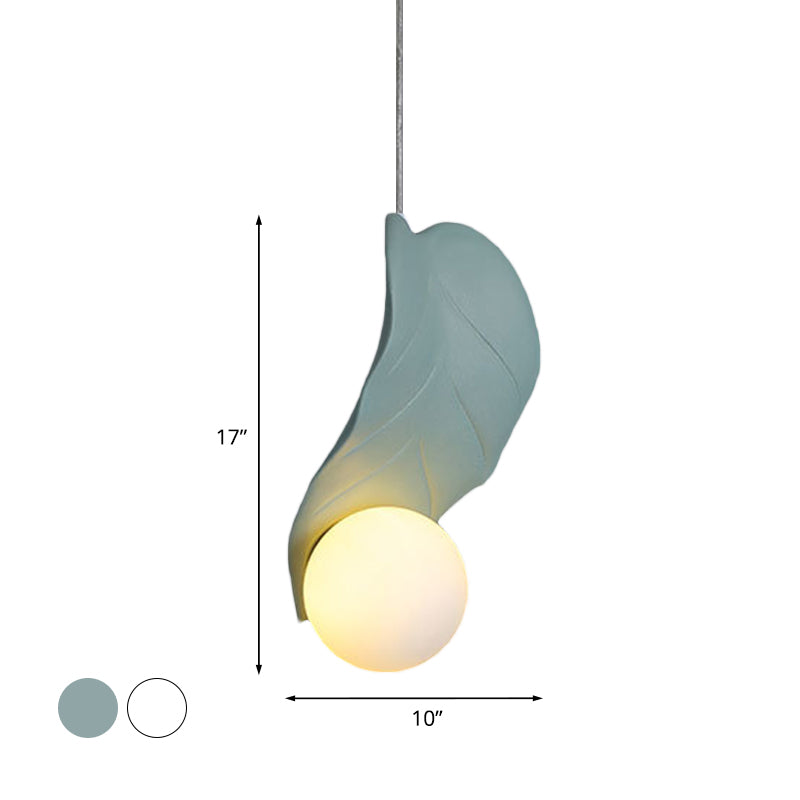 Leaf Shape Pendulum Light Macaroon Resin White/Green LED Suspension Lamp in White/Warm Light for Bedside