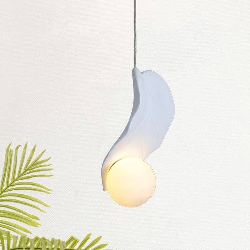 Leaf Shape Pendulum Light Macaroon Resin White/Green LED Suspension Lamp in White/Warm Light for Bedside